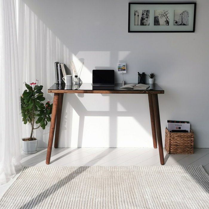 Hanah Home Mesa de estudio Cozy en Nogal con Cristal Templado Hanah Home Mesa de estudio Cozy en Nogal con Cristal Templado